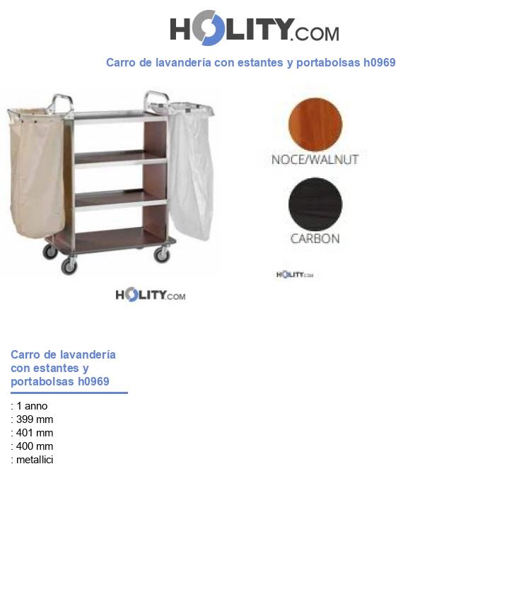 Carro de lavandería con estantes y portabolsas h0969