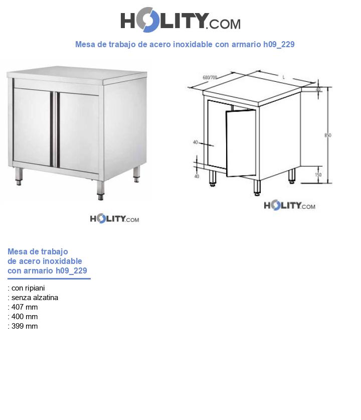 Mesa de trabajo de acero inoxidable con armario h09_229
