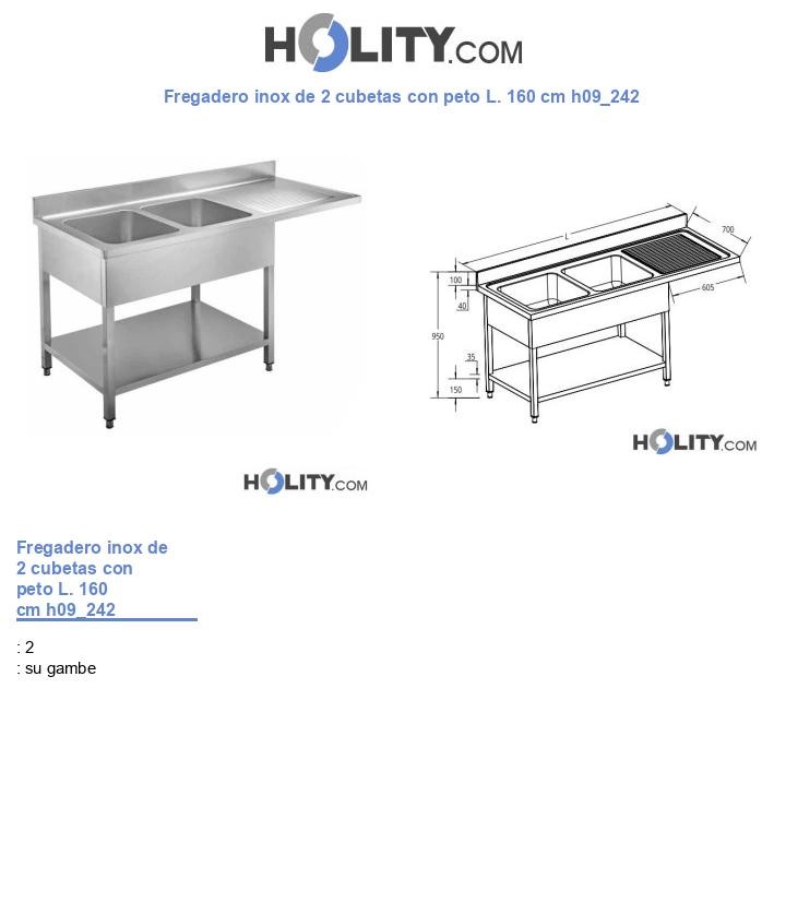 Fregadero inox de 2 cubetas con peto L. 160 cm h09_242