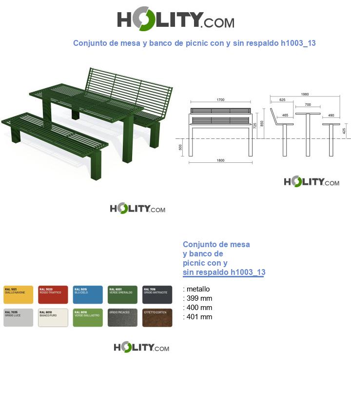 Conjunto de mesa y banco de picnic con y sin respaldo h1003_13