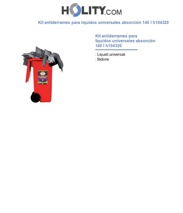 Kit antiderrames para líquidos universales absorción 140 l h104320