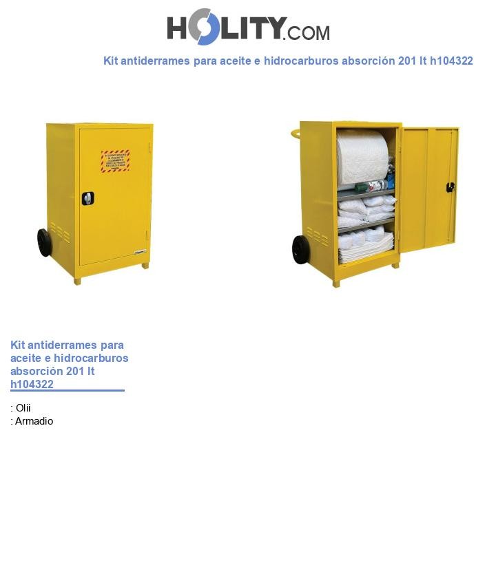 Kit antiderrames para aceite e hidrocarburos absorción 201 lt h104322