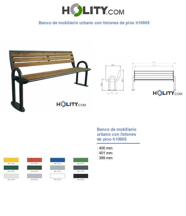 Banco de mobiliario urbano con listones de pino h10905