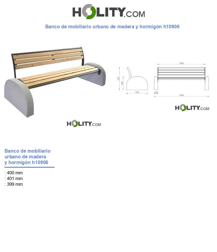 Banco de mobiliario urbano de madera y hormigón h10906