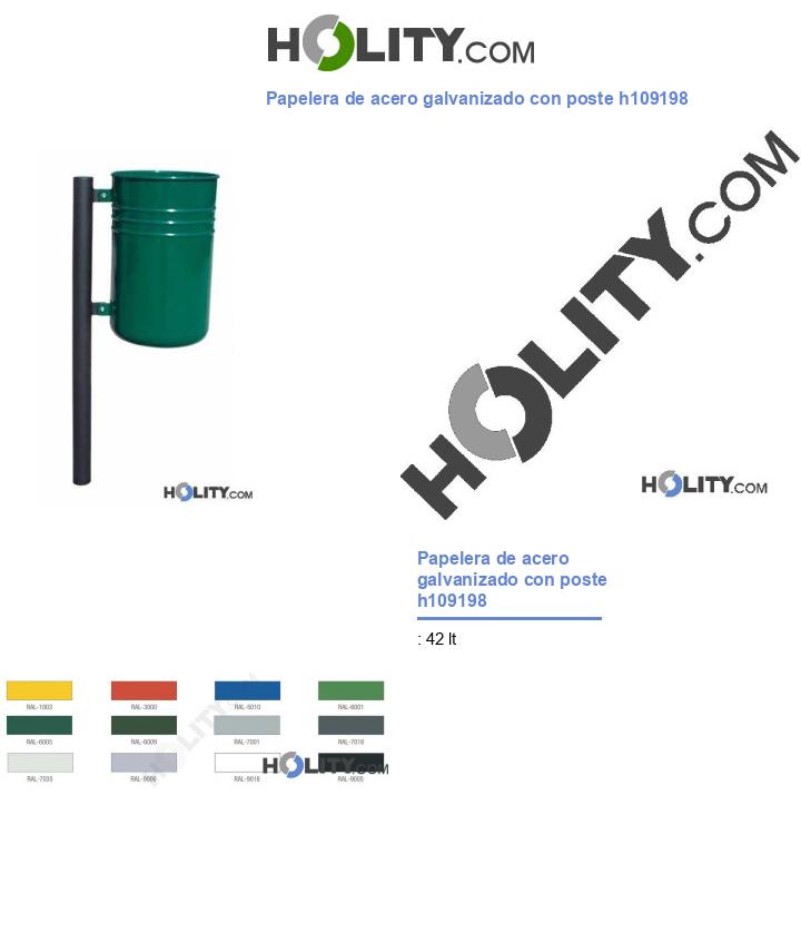 Papelera de acero galvanizado con poste h109198