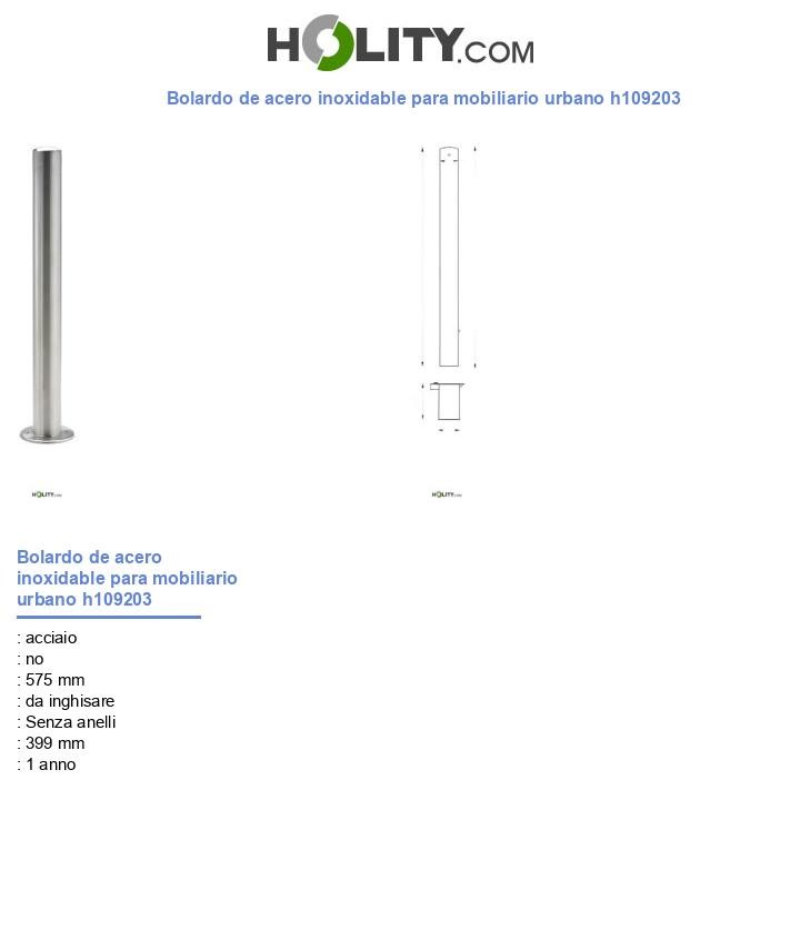 Bolardo de acero inoxidable para mobiliario urbano h109203