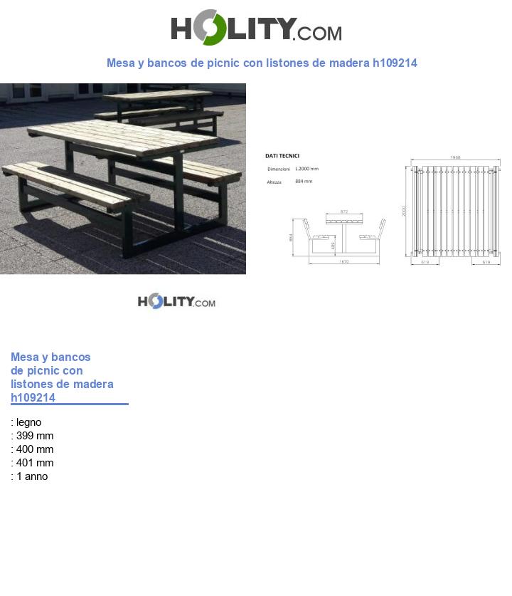 Mesa y bancos de picnic con listones de madera h109214