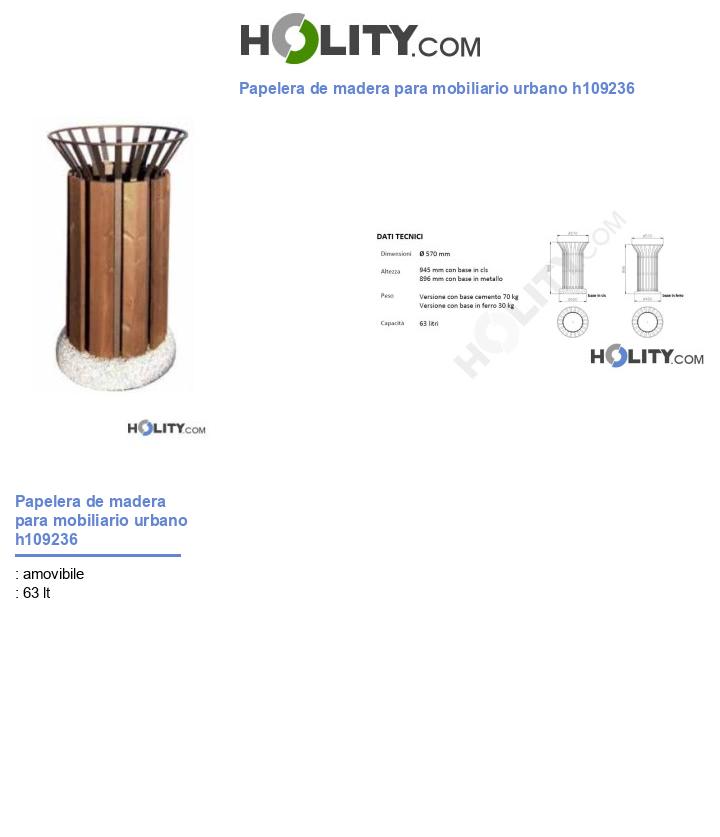 Papelera de madera para mobiliario urbano h109236