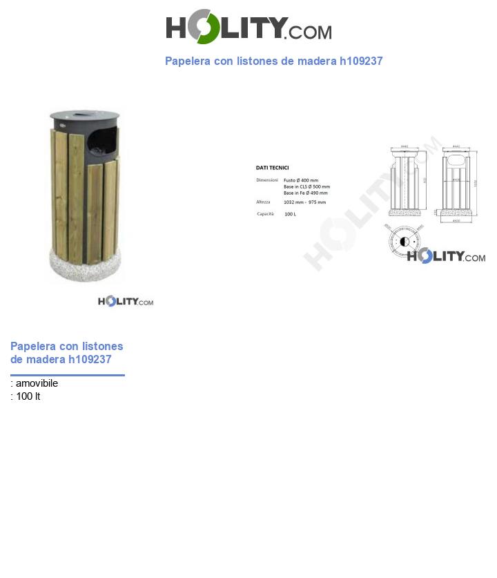 Papelera con listones de madera h109237