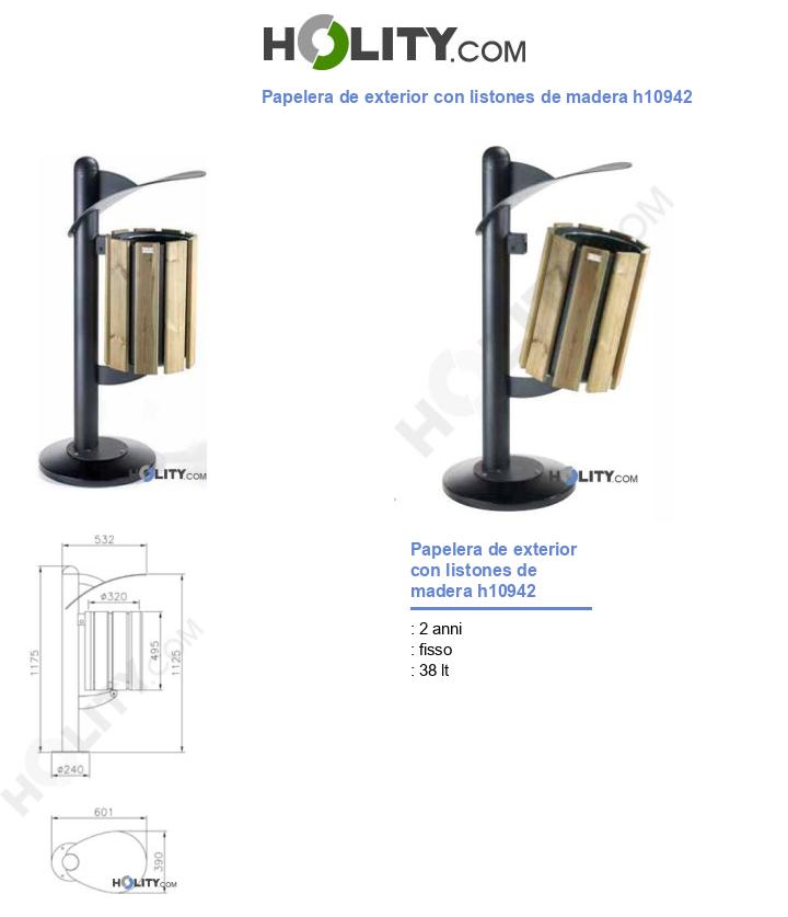 Papelera de exterior con listones de madera h10942