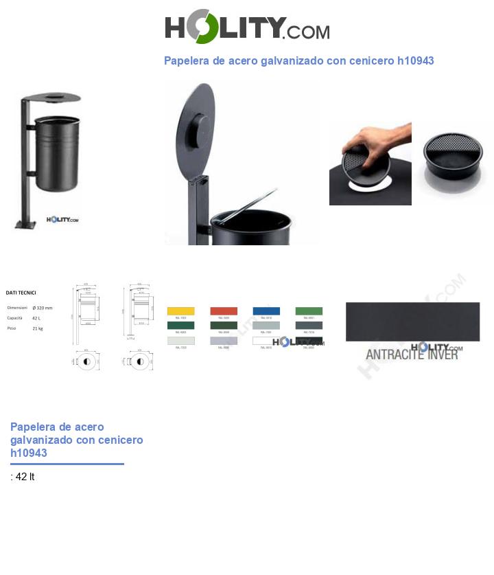 Papelera de acero galvanizado con cenicero h10943