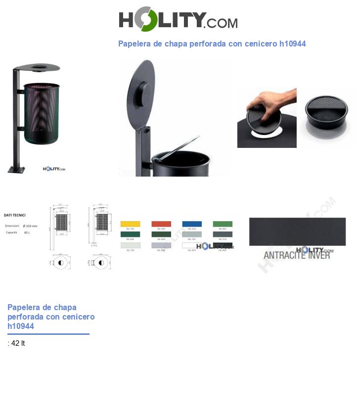 Papelera de chapa perforada con cenicero h10944