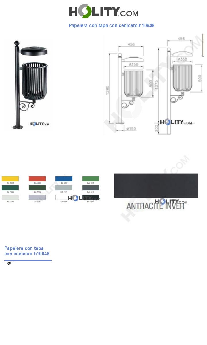 Papelera con tapa con cenicero h10948