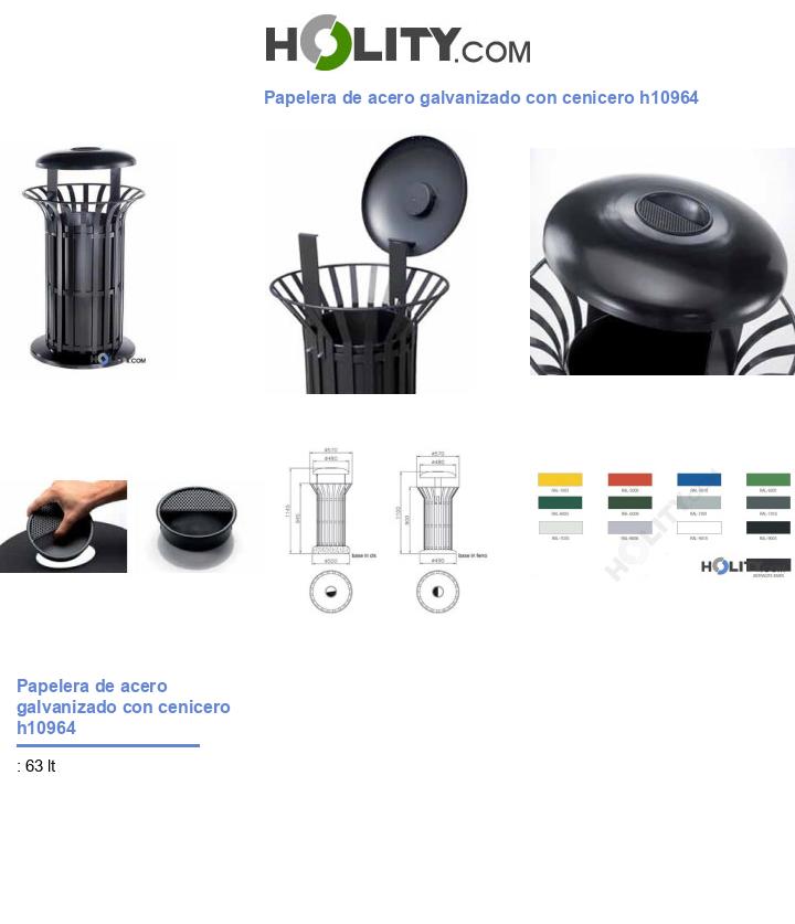 Papelera de acero galvanizado con cenicero h10964