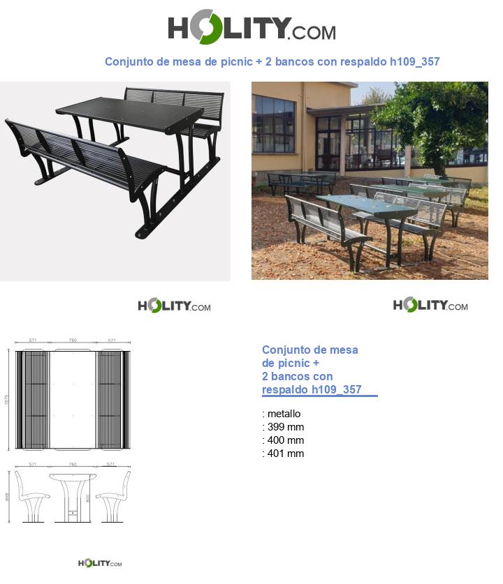 Conjunto de mesa de picnic + 2 bancos con respaldo h109_357