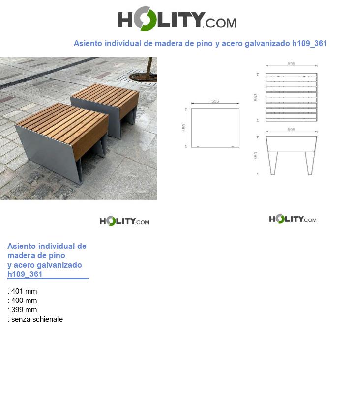 Asiento individual de madera de pino y acero galvanizado h109_361