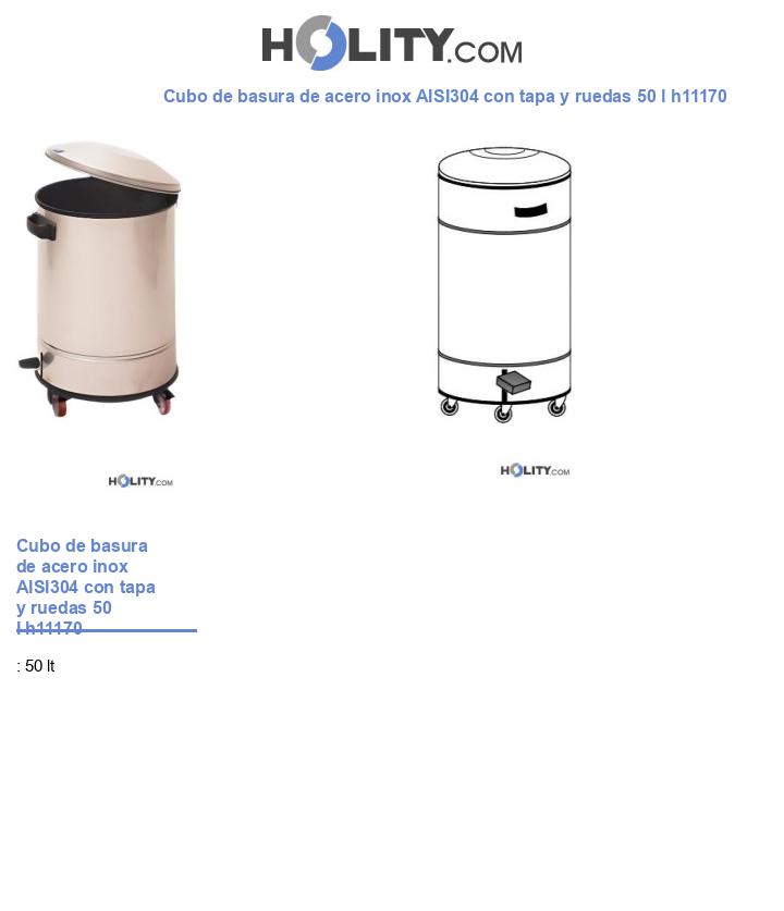 Cubo de basura de acero inox AISI304 con tapa y ruedas 50 l h11170
