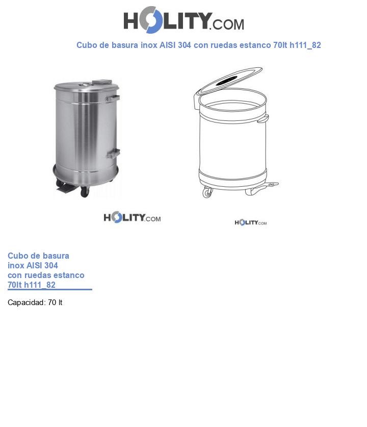Cubo de basura inox AISI 304 con ruedas estanco 70lt h111_82