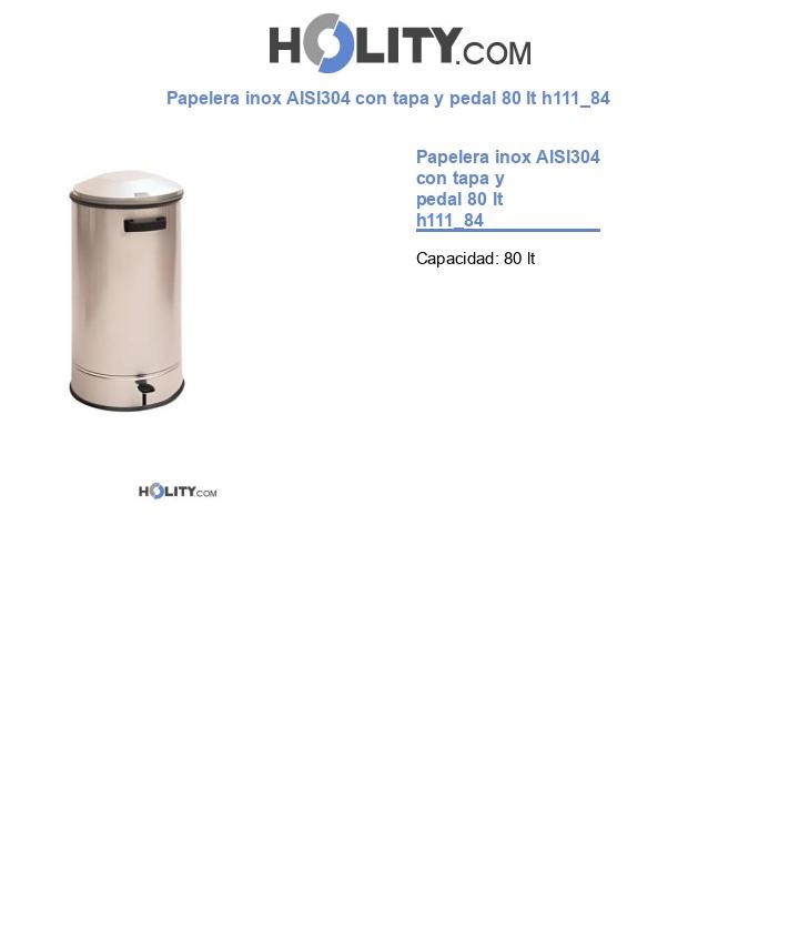 Papelera inox AISI304 con tapa y pedal 80 lt h111_84
