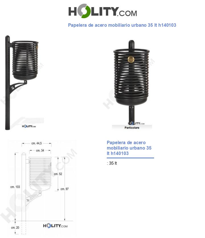 Papelera de acero mobiliario urbano 35 lt h140103