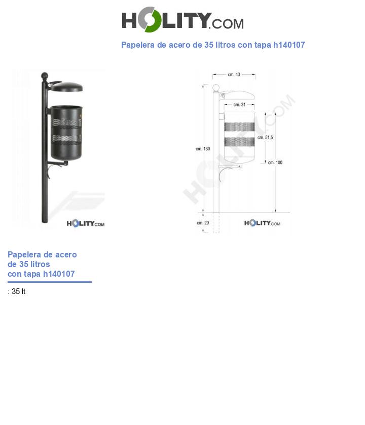 Papelera de acero de 35 litros con tapa h140107