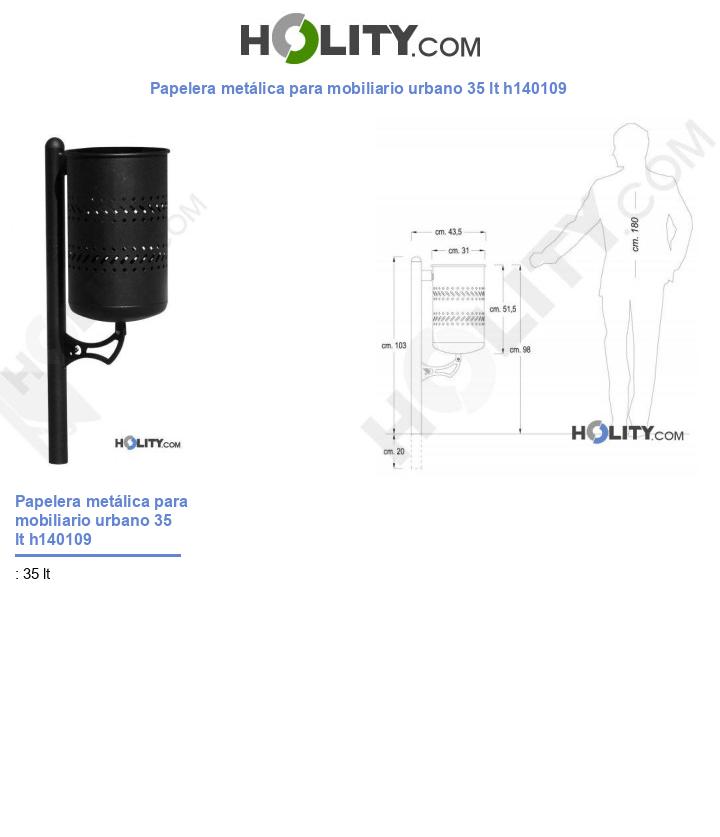 Papelera metálica para mobiliario urbano 35 lt h140109
