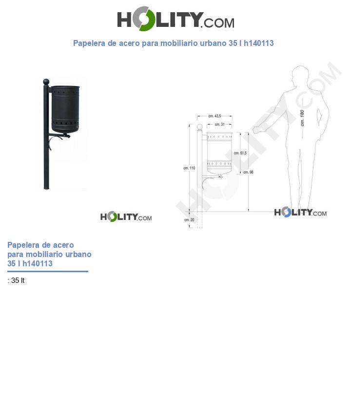 Papelera de acero para mobiliario urbano 35 l h140113