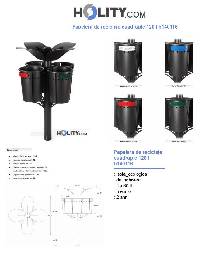 Papelera de reciclaje cuádruple 120 l h140116