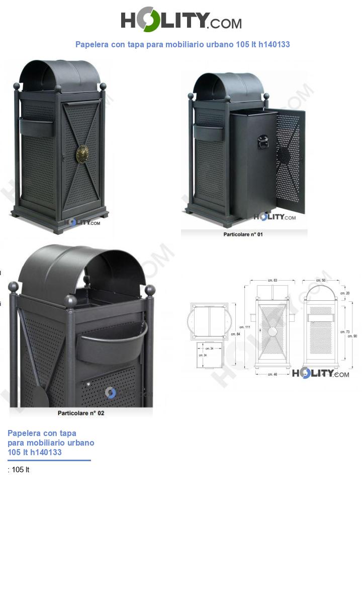 Papelera con tapa para mobiliario urbano 105 lt h140133