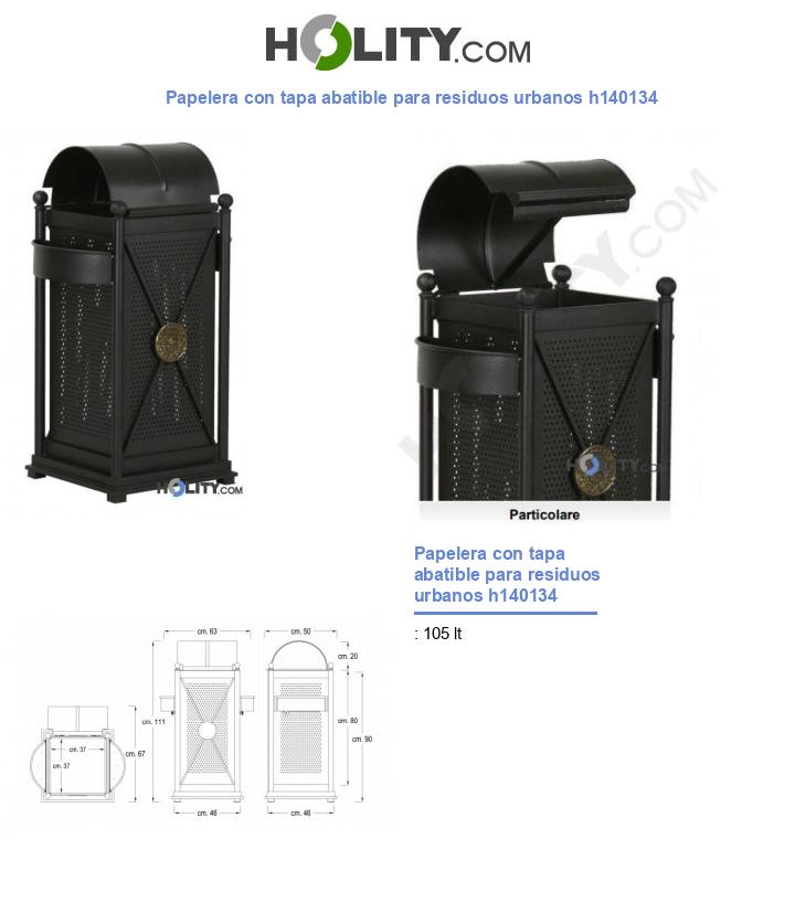 Papelera con tapa abatible para residuos urbanos h140134