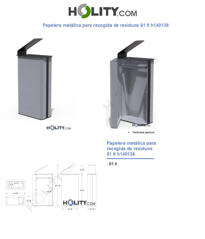Papelera metálica para recogida de residuos 81 lt h140138