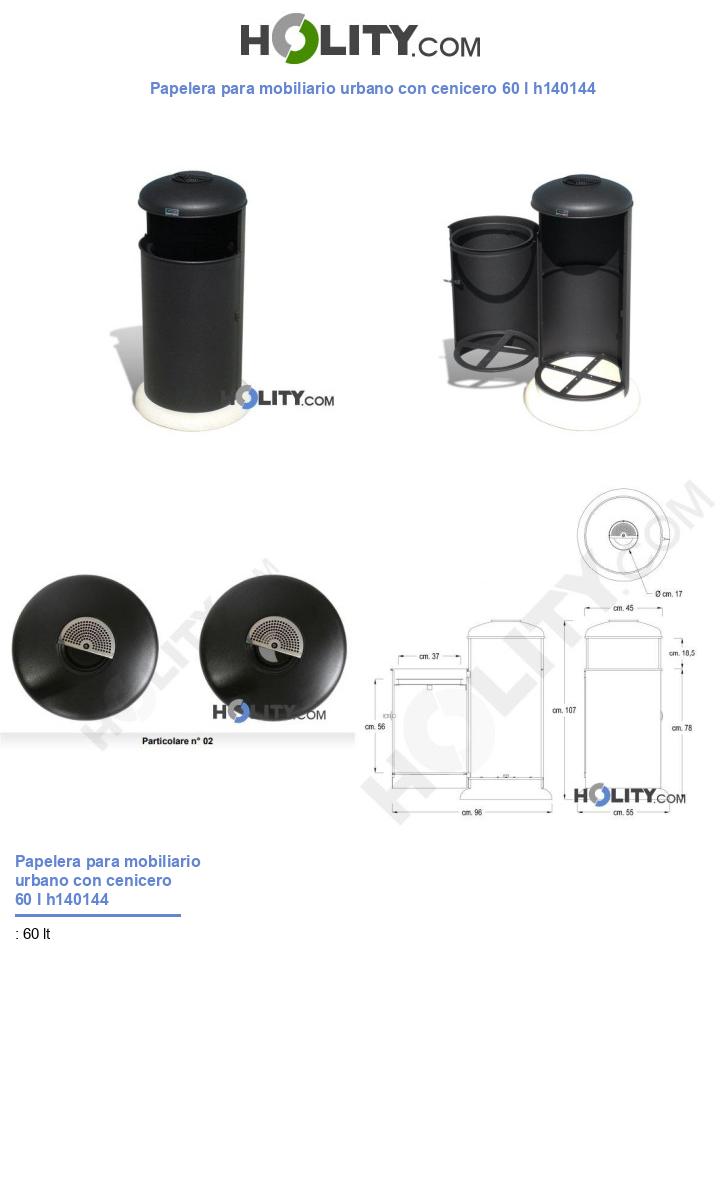 Papelera para mobiliario urbano con cenicero 60 l h140144