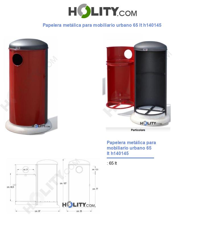 Papelera metálica para mobiliario urbano 65 lt h140145