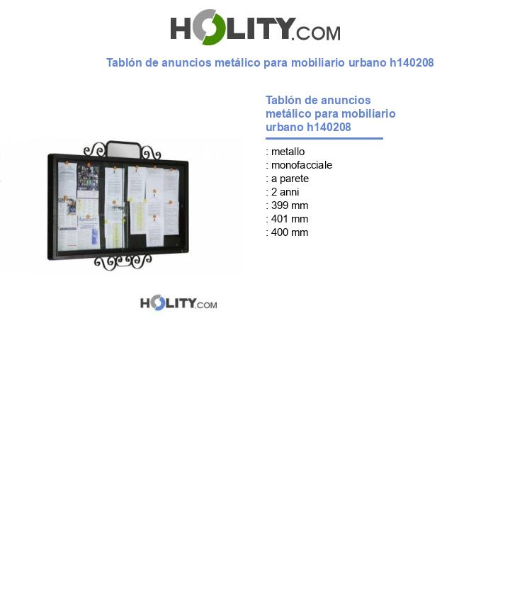 Tablón de anuncios metálico para mobiliario urbano h140208