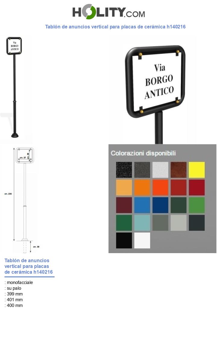 Tablón de anuncios vertical para placas de cerámica h140216