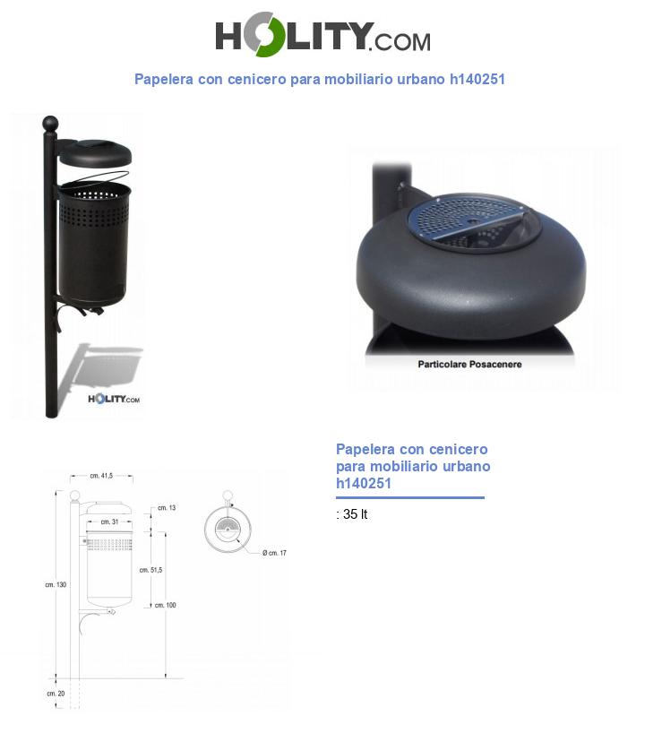 Papelera con cenicero para mobiliario urbano h140251
