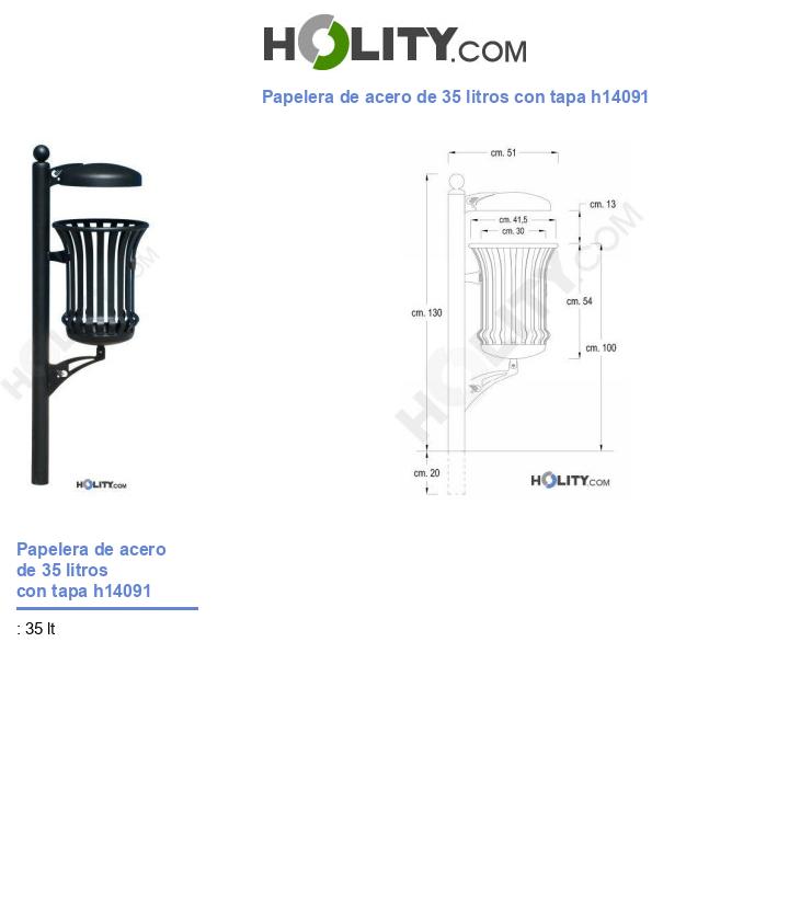 Papelera de acero de 35 litros con tapa h14091