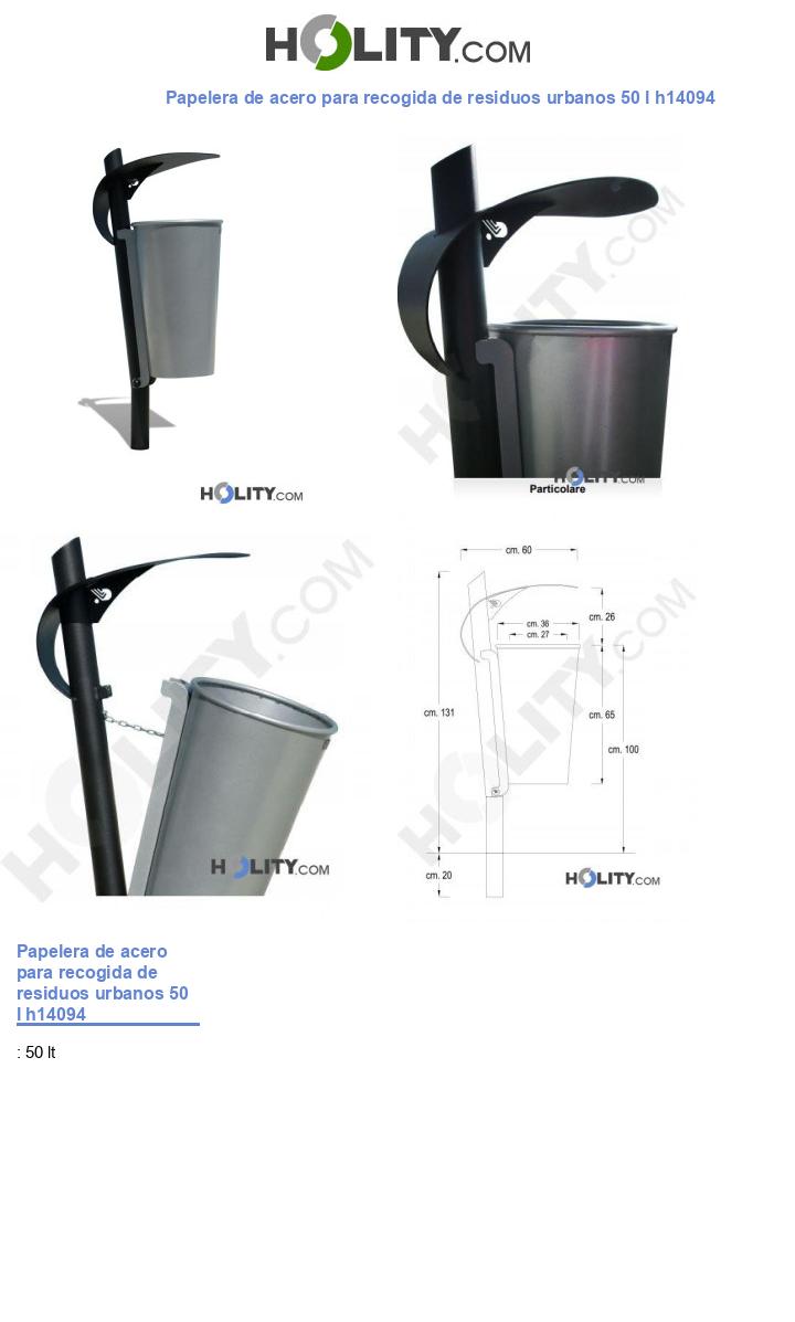 Papelera de acero para recogida de residuos urbanos 50 l h14094