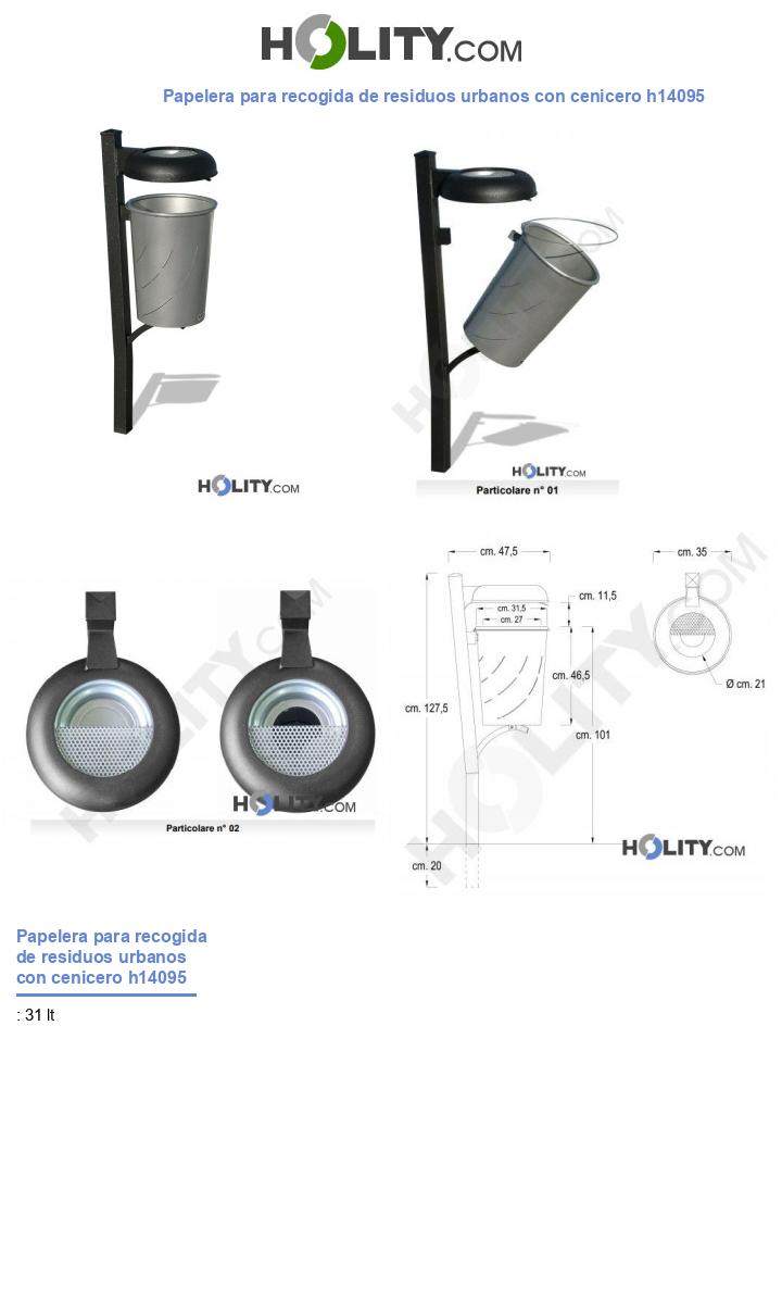 Papelera para recogida de residuos urbanos con cenicero h14095