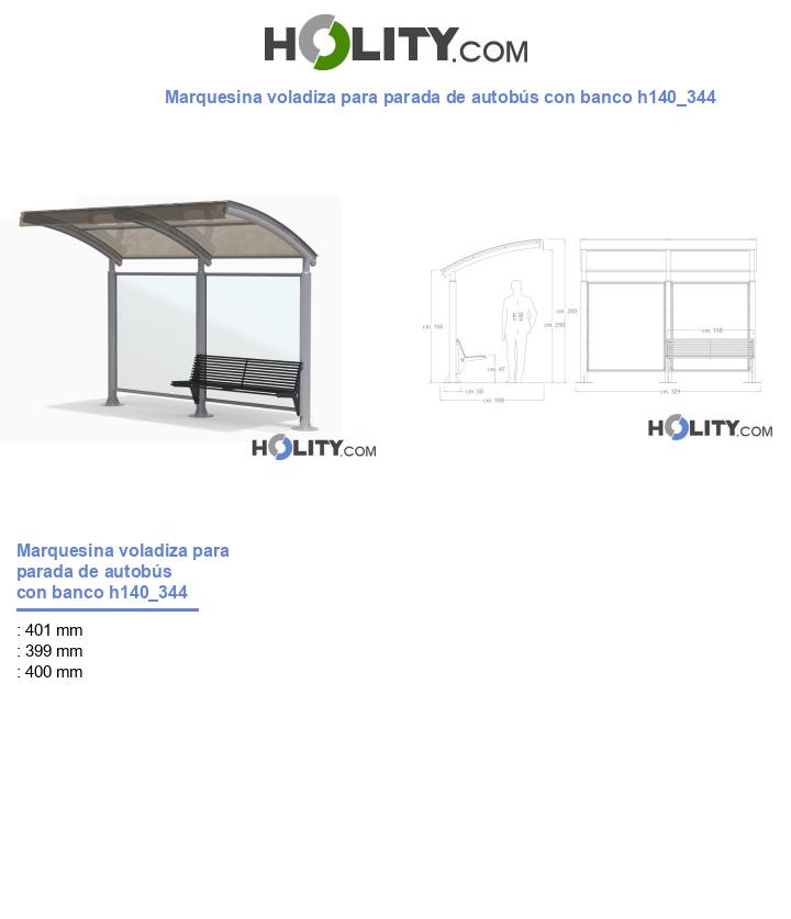 Marquesina voladiza para parada de autobús con banco h140_344