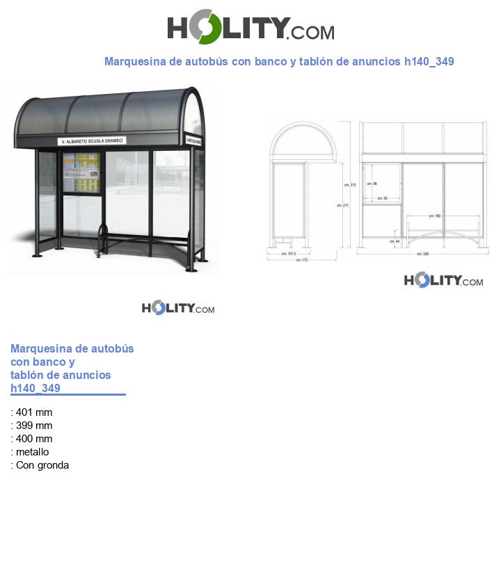 Marquesina de autobús con banco y tablón de anuncios h140_349