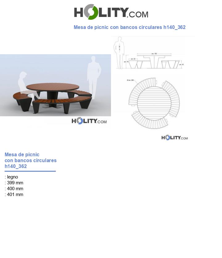 Mesa de picnic con bancos circulares h140_362