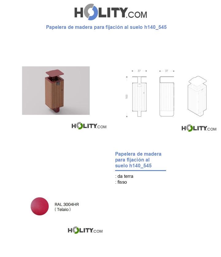 Papelera de madera para fijación al suelo h140_545