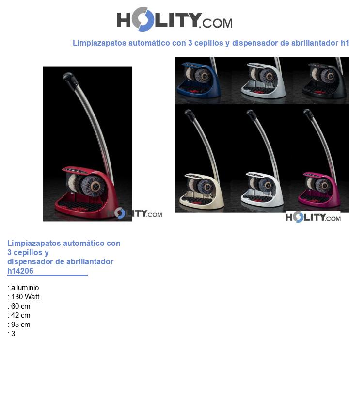 Limpiazapatos automático con 3 cepillos y dispensador de abrillantador h14206
