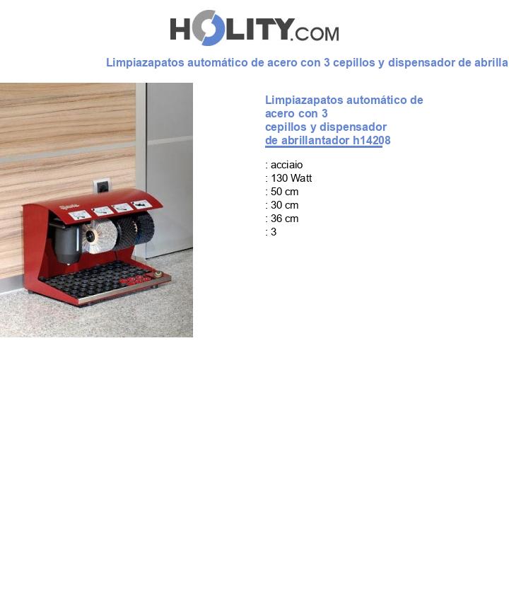 Limpiazapatos automático de acero con 3 cepillos y dispensador de abrillantador h14208