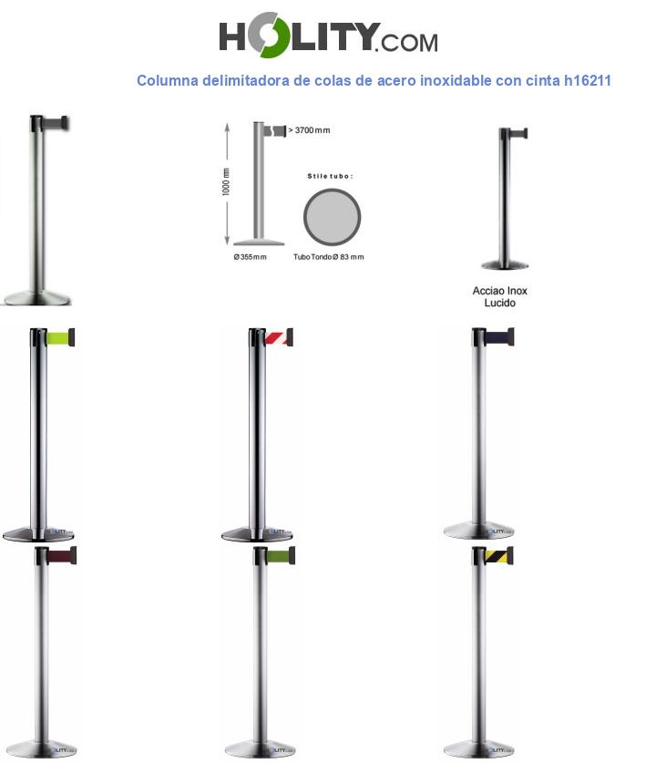 Columna delimitadora de colas de acero inoxidable con cinta h16211