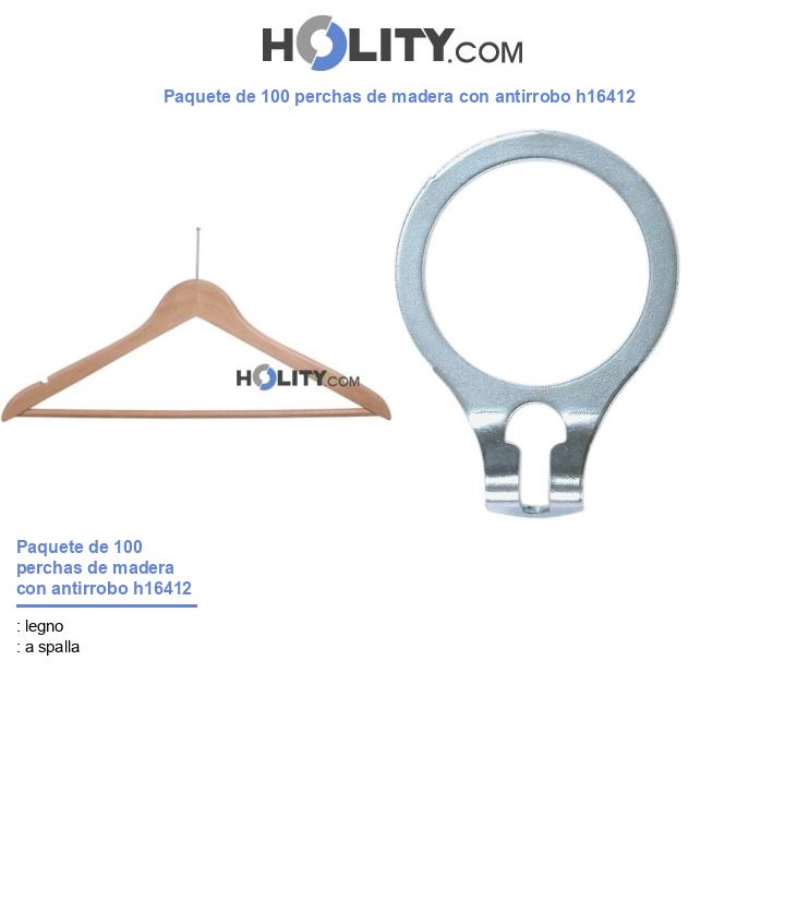 Paquete de 100 perchas de madera con antirrobo h16412