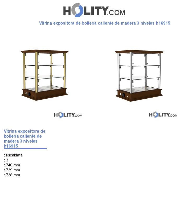 Vitrina expositora de bollerÃa caliente de madera 3 niveles h16915