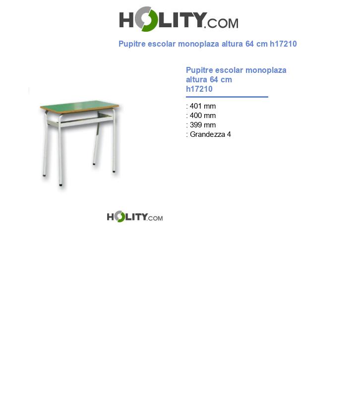 Pupitre escolar monoplaza altura 64 cm h17210