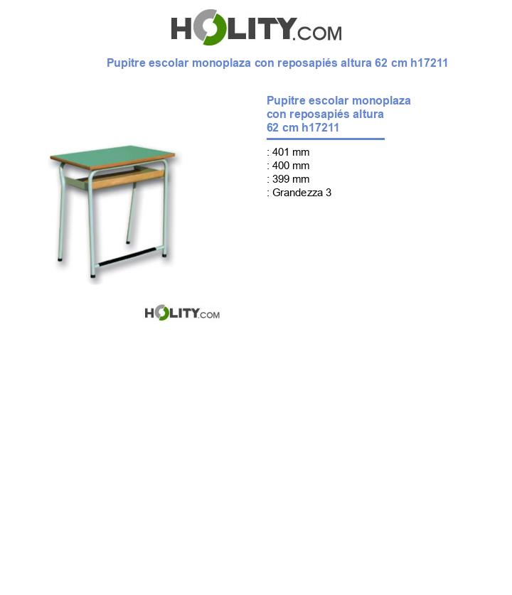 Pupitre escolar monoplaza con reposapiés altura 62 cm h17211